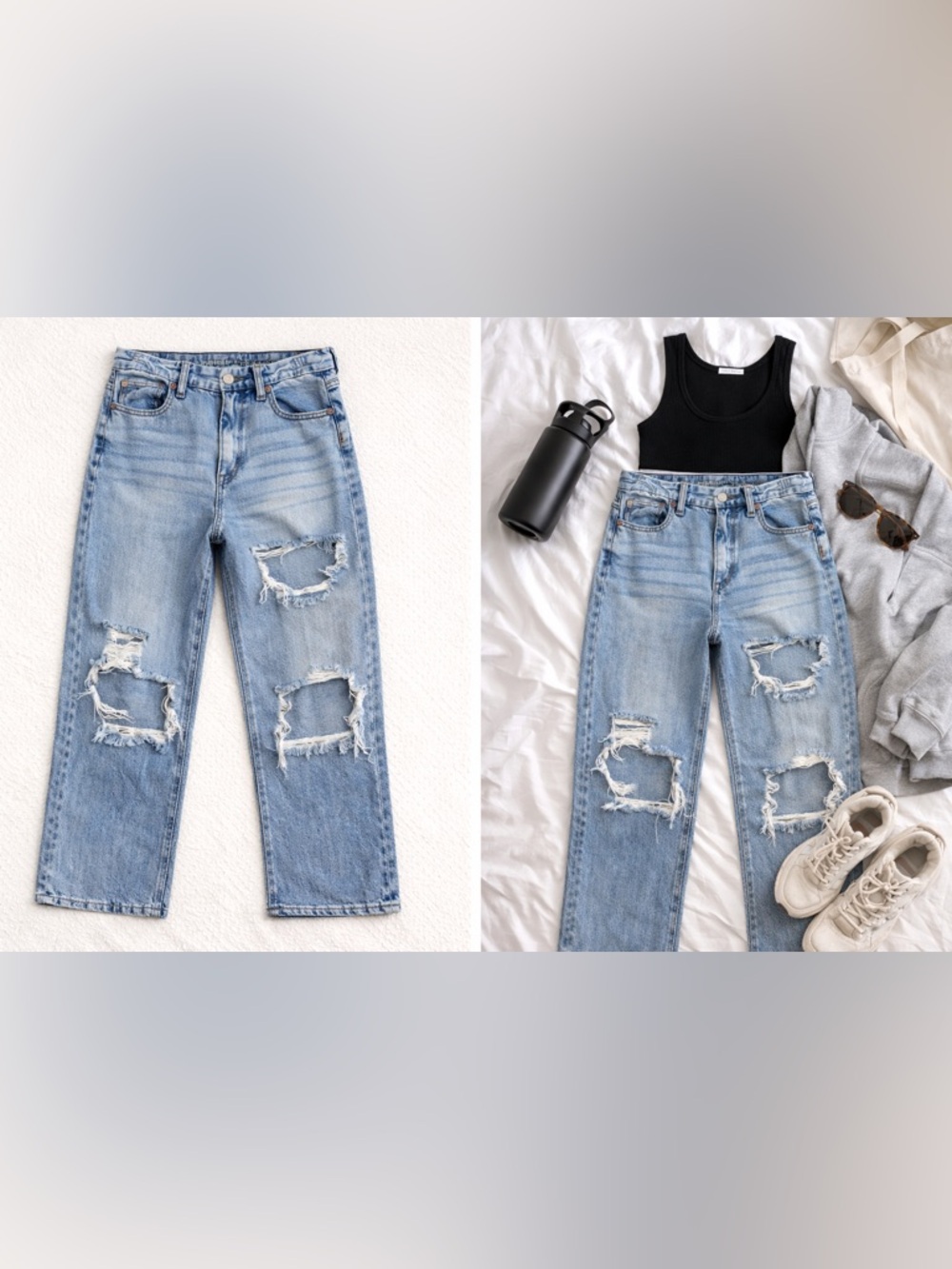American Eagle Curvy 90s Straight Jeans Womens 6 Distressed High Rise Grunge Mom